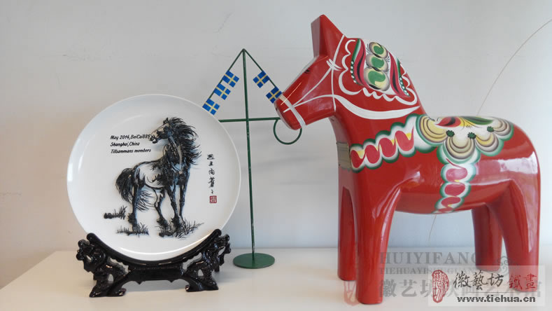 宜家定制的贈送瑞典公司創始人的中國特色鐵畫禮物-中國馬圖案鐵畫